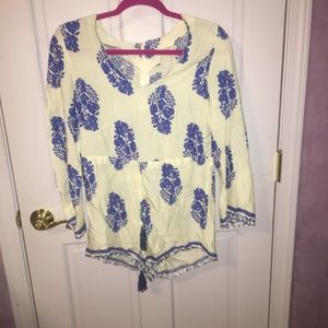 blue and white romper